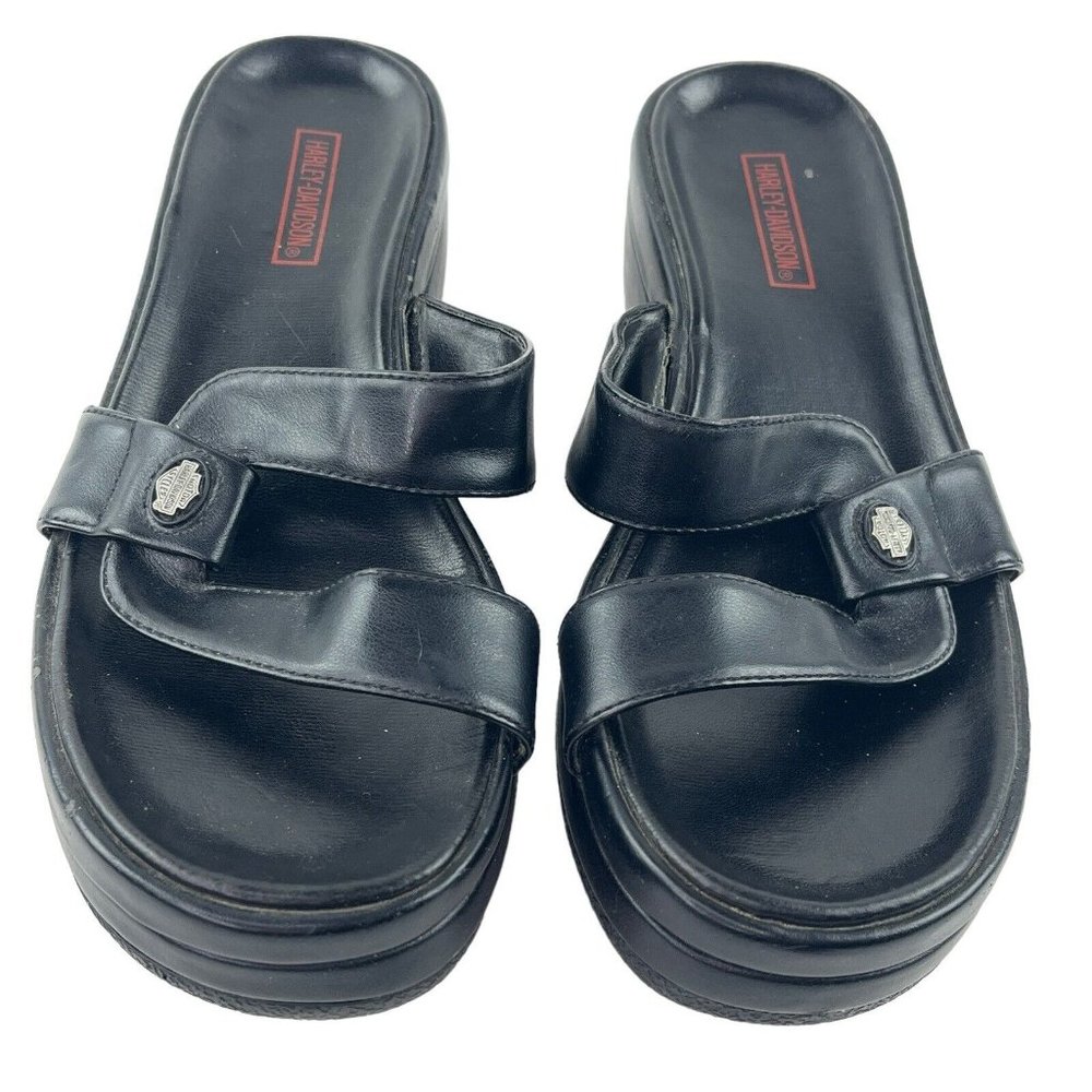 Harley Davidson Enchanted Size 7 M Black Leather Platform Sandals 81133 Vintage